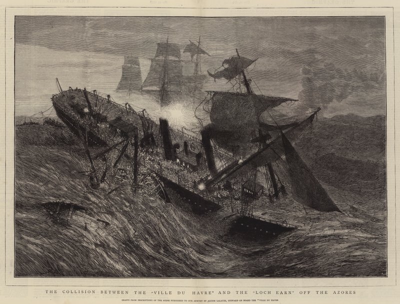 La collision entre le "Ville du Havre" et le "Loch Earn" au large des Açores - French School