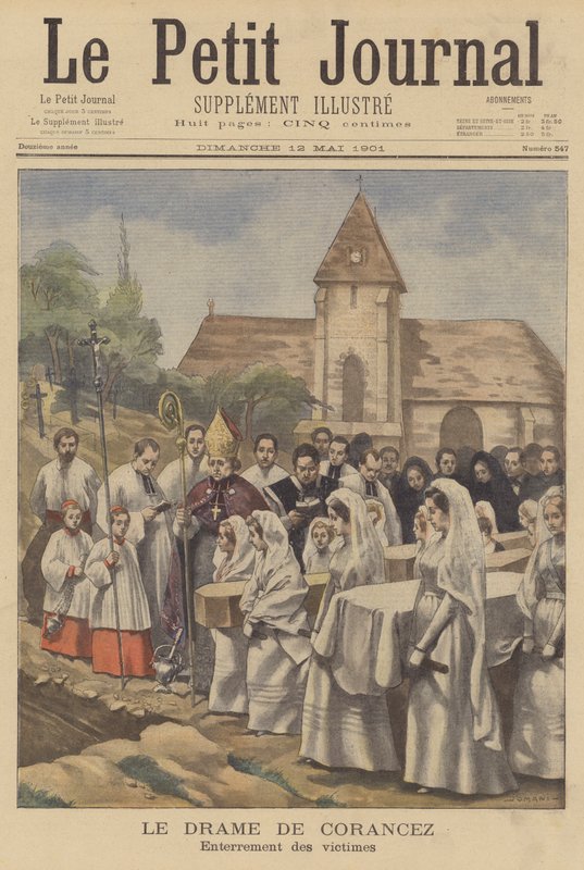 Les meurtres de Corancez ; enterrement des victimes - French School