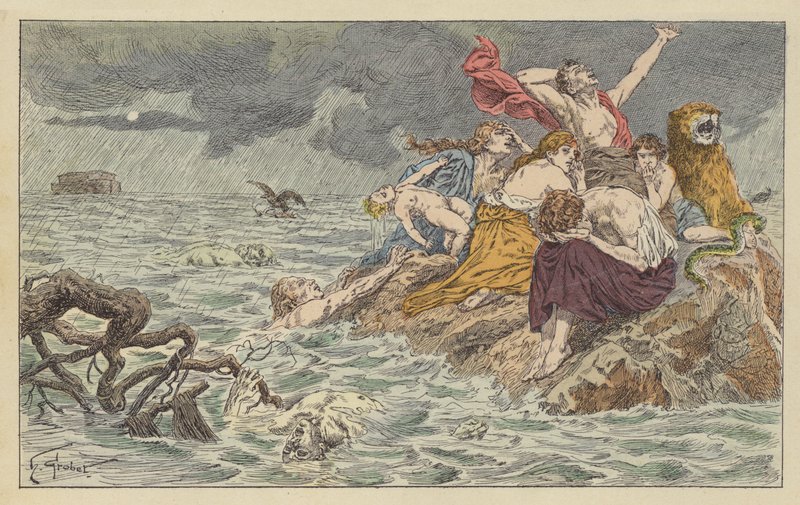 Le déluge (lithographie couleur) - French School