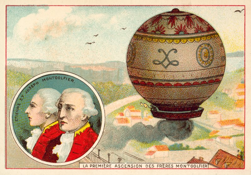 Premier vol en montgolfière des frères Montgolfier - French School