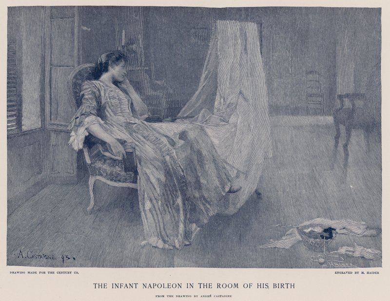 Le jeune Napoléon dans la chambre de sa naissance - French School