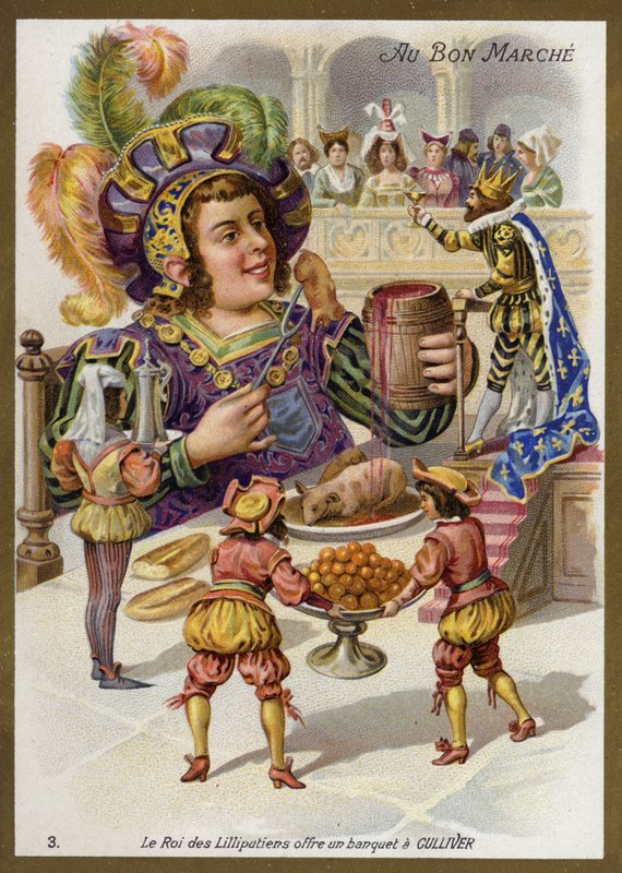 Le roi des Lilliputiens organise un banquet pour Gulliver - French School