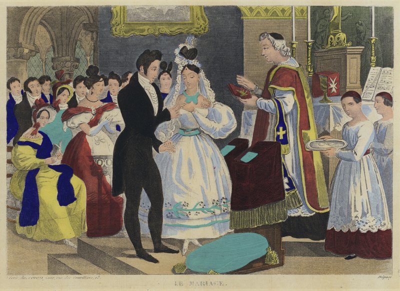 Le mariage (lithographie couleur) - French School