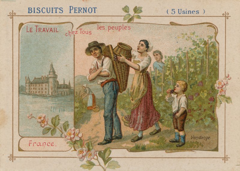 Le travail du peuple illustration sur une étiquette de biscuit - French School