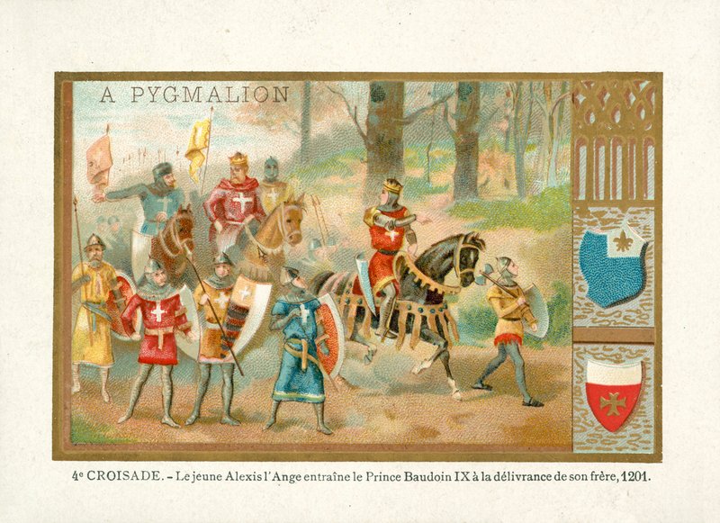 Le jeune Alexios IV Angelos amène Baudouin IX, comte de Flandre, pour libérer son frère, Quatrième Croisade - French School