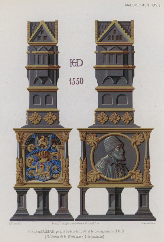 Poêle carrelée datant de 1550 - French School