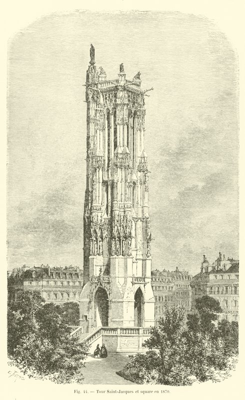 Tour Saint-Jacques et square en 1870 - French School