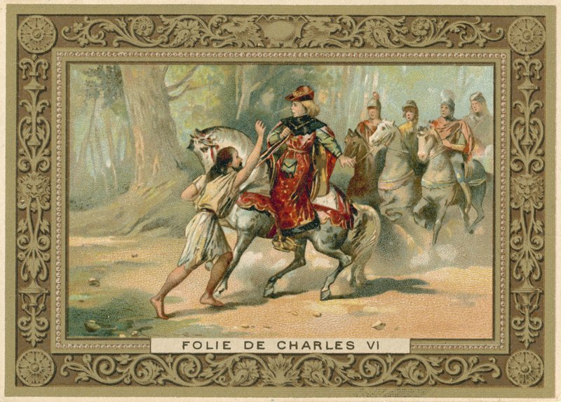 Carte commerciale représentant une attaque contre le roi Charles VI de France - French School