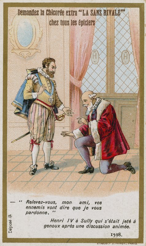 Carte de commerce représentant la réponse du roi Henri IV de France au duc de Sully - French School