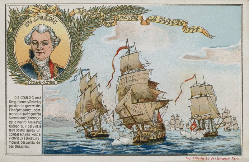 Carte commerciale représentant la Surveillante contre le HMS Quebec - French School