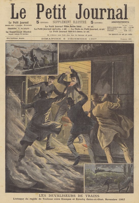 Voleurs de train (lithographie couleur) - French School