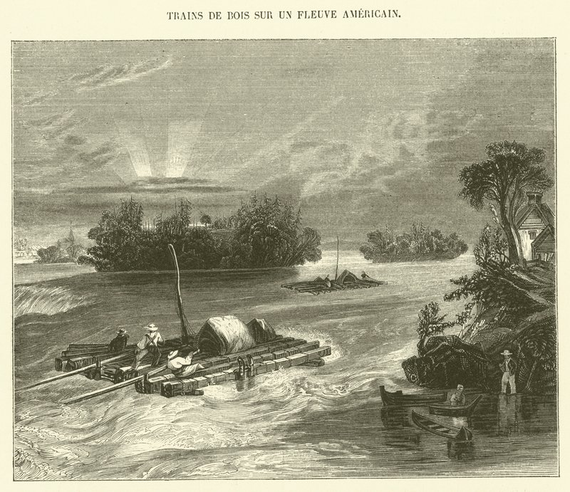Trains de Bois sur un Fleuve Americain - French School