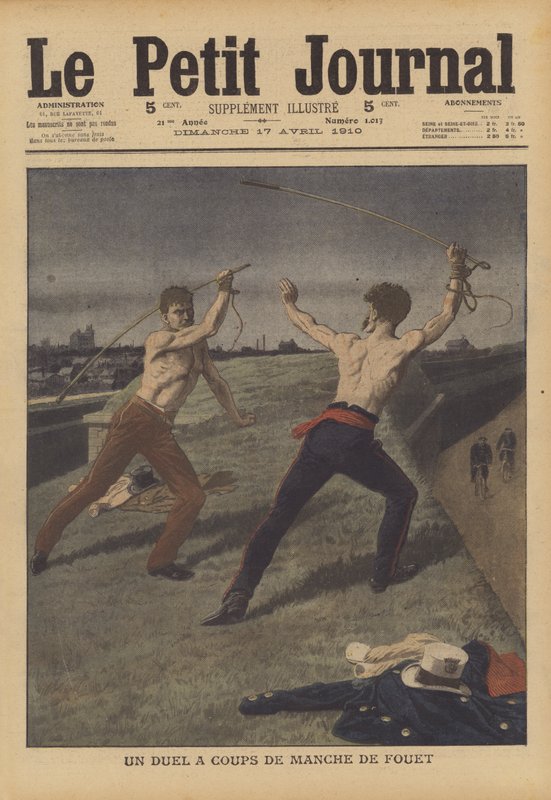Deux cochers se battant en duel avec leurs fouets - French School