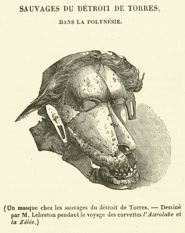 Un masque chez les sauvages du detroit de Torres (engraving) - French School