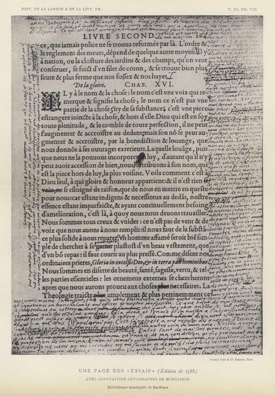 Une page des Essais, édition de 1588, avec annotations autographes de Montaigne - French School