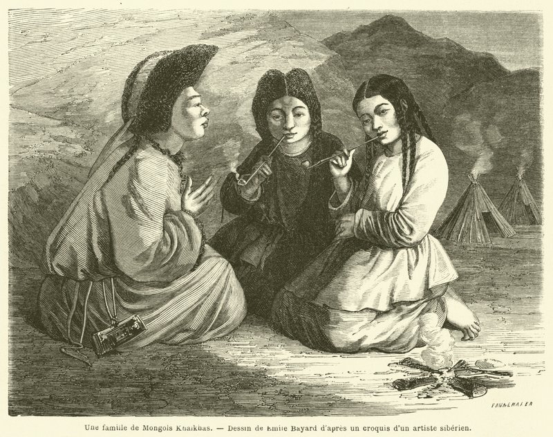 Une famille de Mongols Khalkhas (gravure) - French School