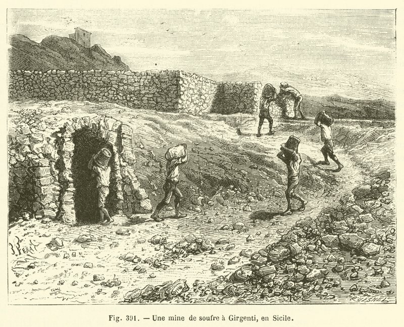 Une mine de soufre a Girgenti, en Sicile - French School