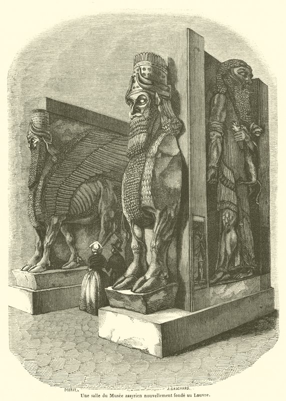 Une salle du Musee assyrien nouvellement fonde au Louvre - French School