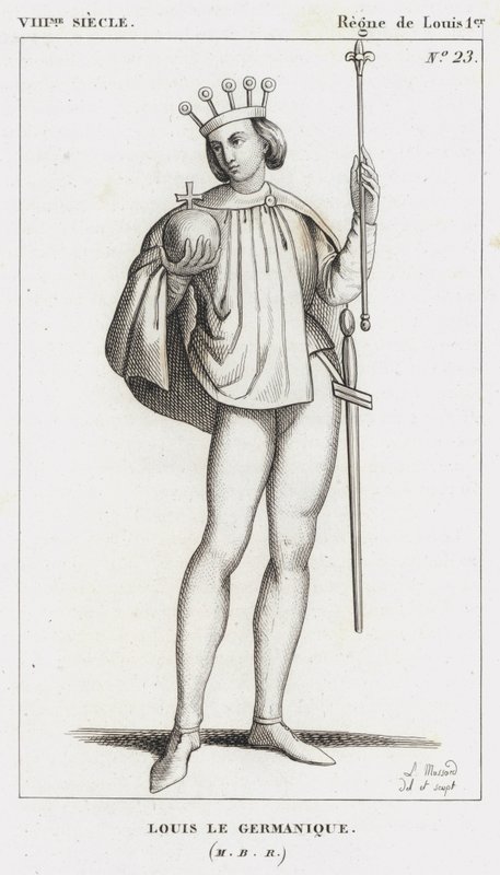 VIIIe Siècle, Règne de Louis Ier, Louis le Germanique (gravure) - French School