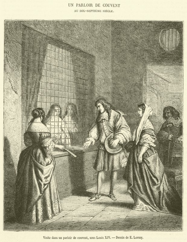 Visite dans un parloir de couvent, sous Louis XIV (gravure) - French School