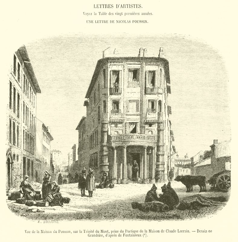 Vue de la Maison du Poussin, sur la Trinité du Mont, prise du Portique de la Maison de Claude Lorrain - French School