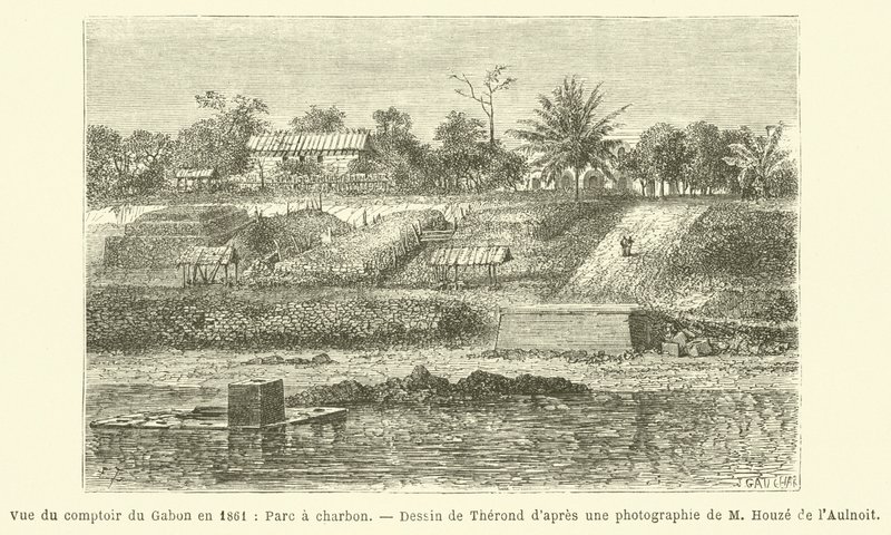 Vue du comptoir du Gabon en 1861, Parc à charbon - French School