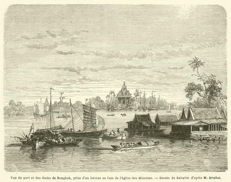 Vue du port et des docks de Bangkok, prise d