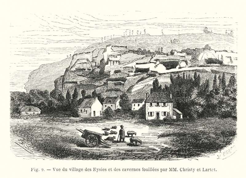 Vue du village des Eysies et des cavernes fouillées par MM Christy et Lartet - French School