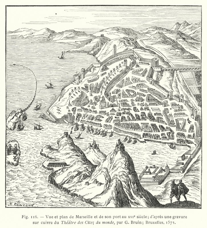 Vue et plan de Marseille et de son port au XVIe siècle; d
