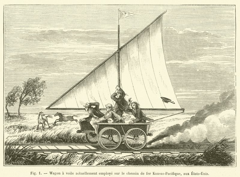 Wagon à voile actuellement employé sur le chemin de fer Kansas-Pacifique, aux États-Unis - French School