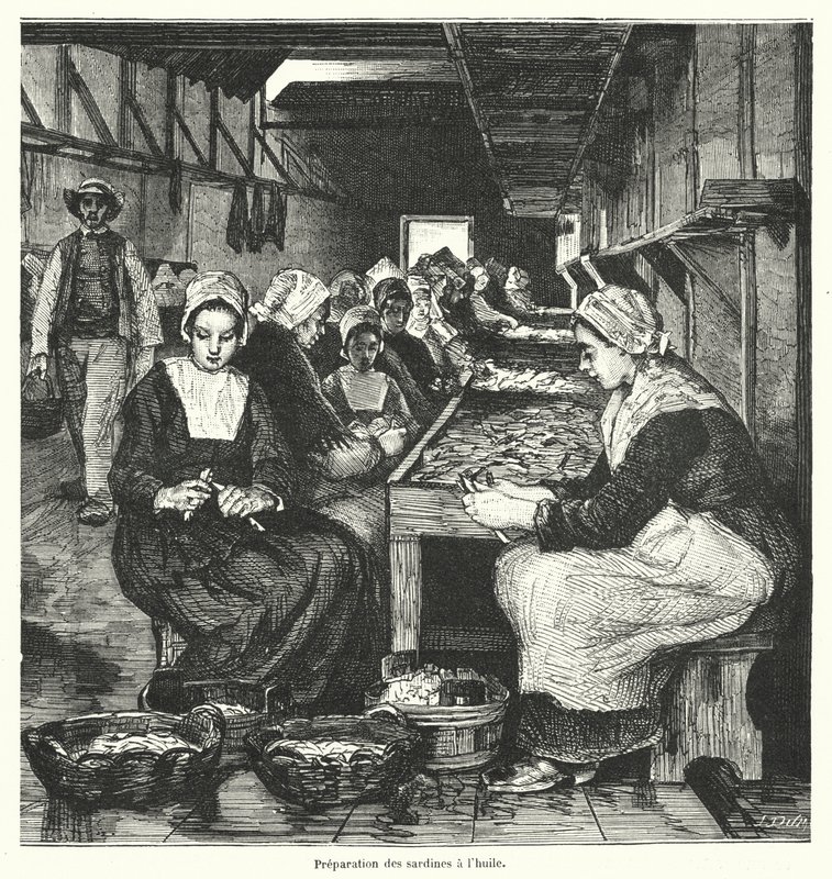 Femmes préparant des sardines - French School