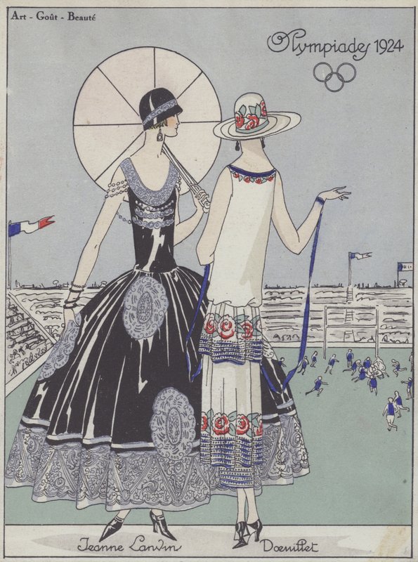 La mode féminine aux Jeux Olympiques de 1924 par les stylistes Jeanne Lanvin et Georges Doeuillet (lithographie couleur) - French School