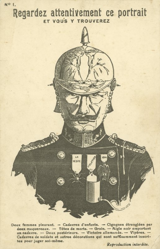 Carte postale de propagande anti-allemande de la Première Guerre mondiale - French School