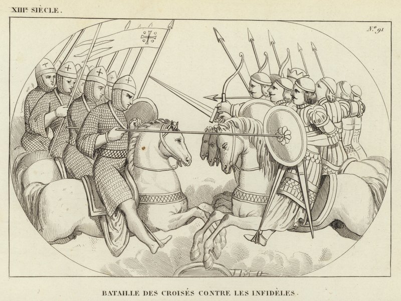 XIIIe Siècle, Bataille des Croisés Contre les Infidèles (gravure) - French School