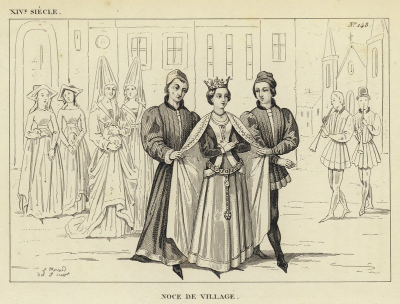 XIV Siècle, Noce de Village (gravure) - French School