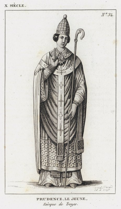 Xe Siècle, Prudence le Jeune, Évêque de Troyes (gravure) - French School