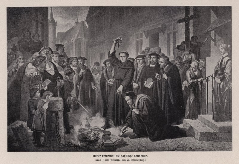 Martin Luther brûlant la bulle papale à Wittenberg, Allemagne - Friedrich Wilhelm Heinrich Martersteig