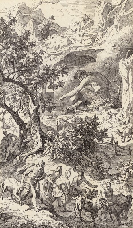 Ulysse passant devant la grotte de Polyphème (gravure) - Friedrich the Elder Preller