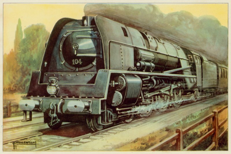 Chemin de fer national belge, locomotive express aérodynamique (lithographie en couleur) - G.P. Micklewright