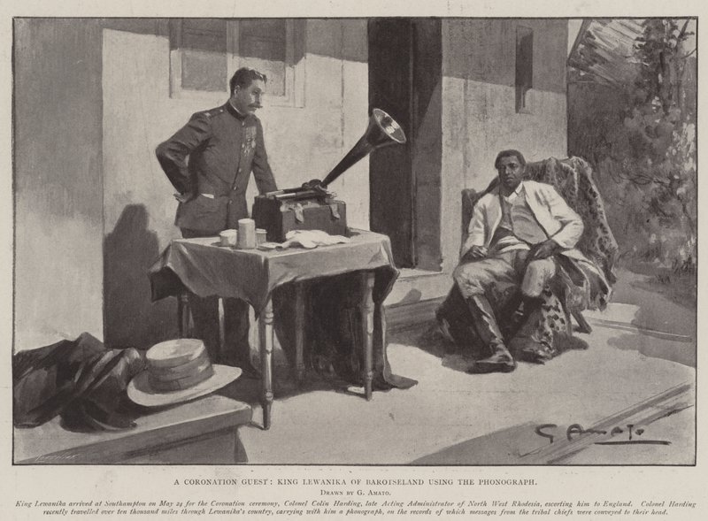 Un Invité de Couronnement, le Roi Lewanika de Barotseland utilisant le Phonographe - G.S. Amato