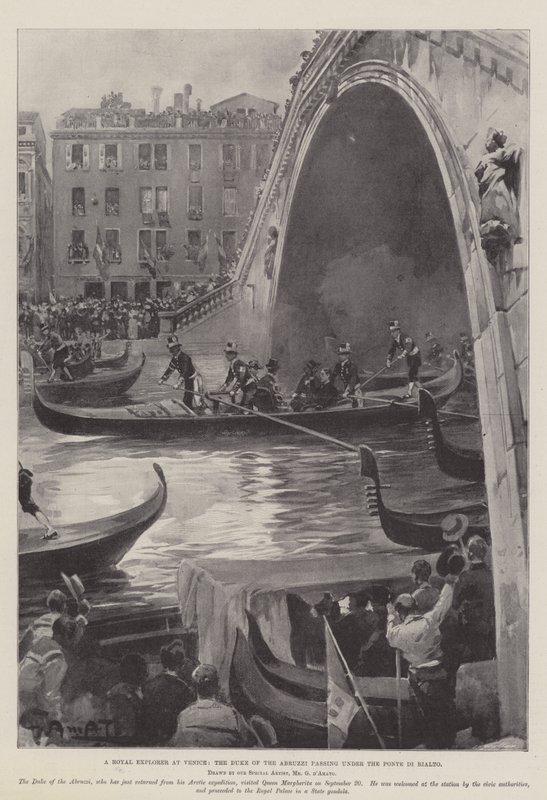 Un explorateur royal à Venise, le duc des Abruzzes passant sous le Ponte di Rialto - G.S. Amato