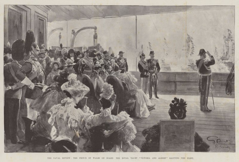 La Revue navale, le Prince de Galles à bord du yacht royal Victoria et Albert saluant la flotte - G.S. Amato