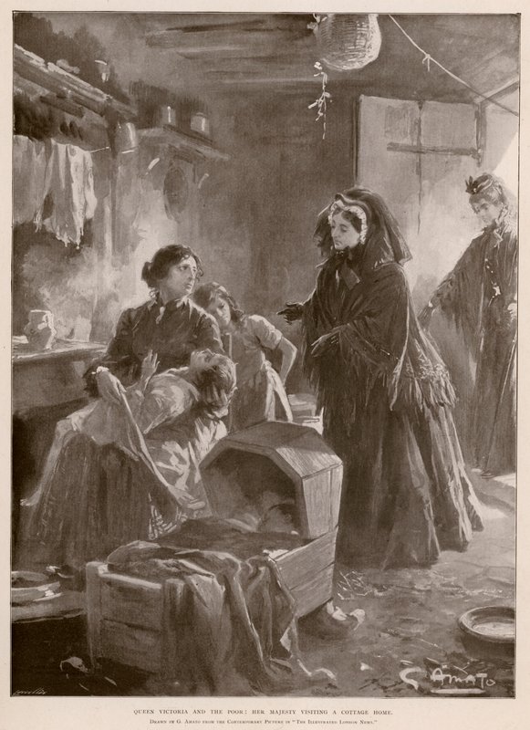 La reine Victoria et les pauvres : la reine visitant une maison de campagne - G.S. (after) Amato