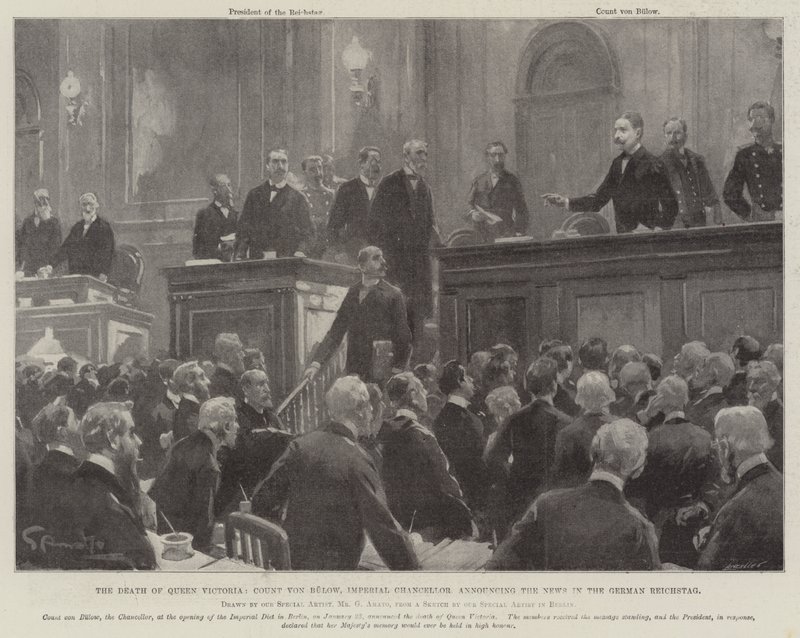 La mort de la reine Victoria, le comte von Bülow, chancelier impérial annonçant la nouvelle au Reichstag allemand - G.S. Amato