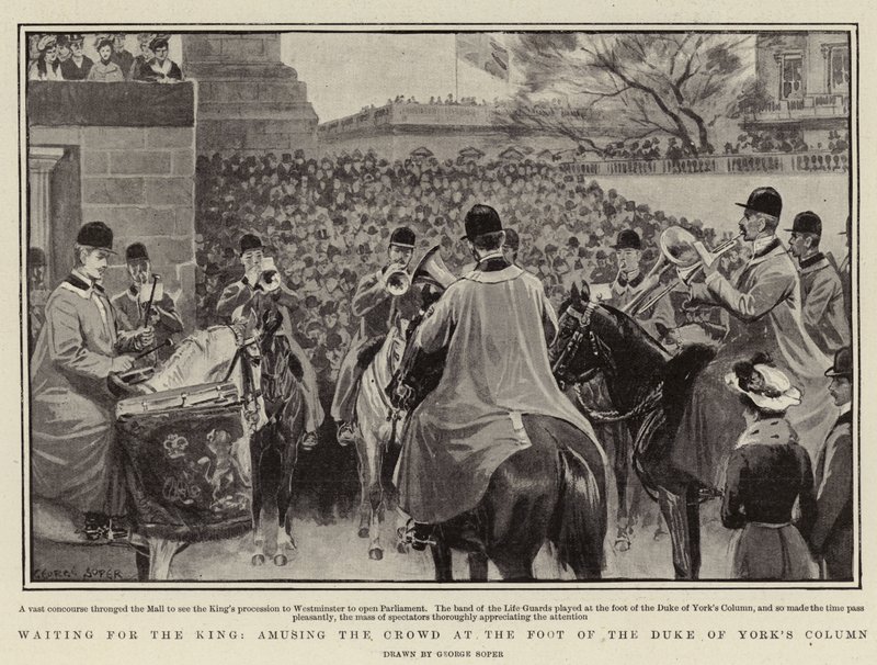 En attendant le roi, amusant la foule au pied de la colonne du duc d