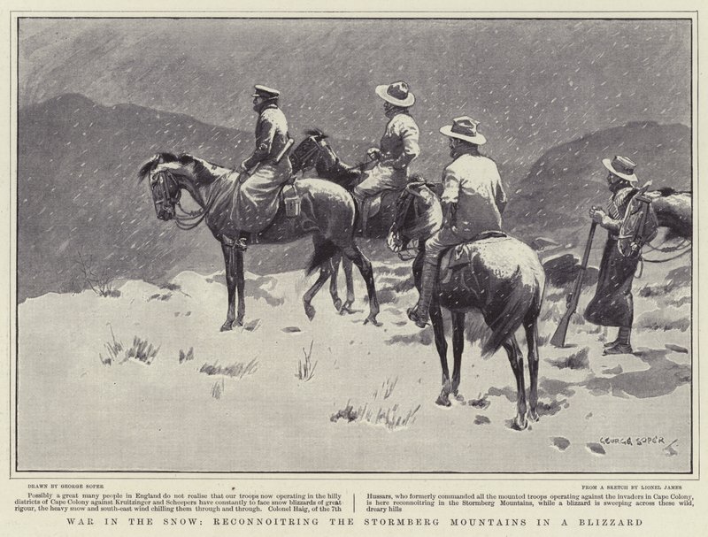 Guerre dans la neige, reconnaissance des montagnes de Stormberg dans une tempête de neige - George Soper