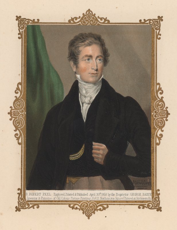 Sir Robert Peel, homme politique britannique et deux fois Premier ministre (lithographie en couleur) - George (after) Baxter