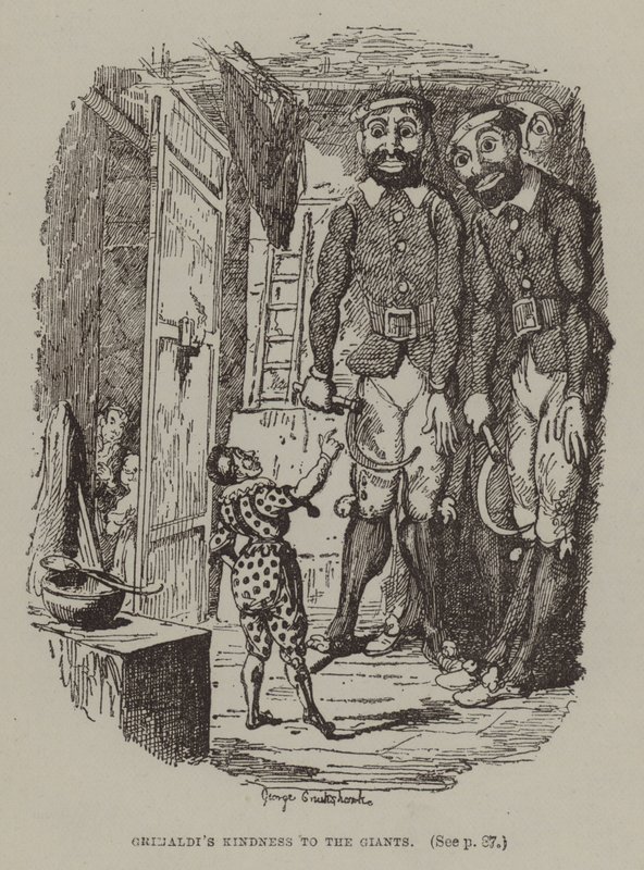La gentillesse de Grimaldi envers les géants (gravure) - George (after) Cruikshank