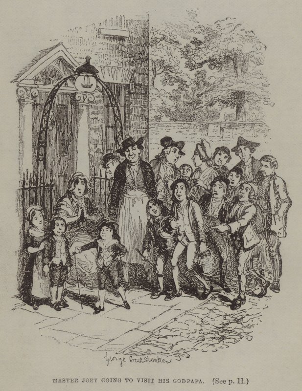 Le maître Joey allant rendre visite à son parrain (gravure) - George (after) Cruikshank