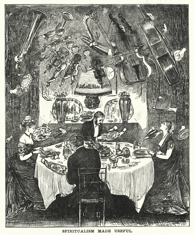 Caricature de Punch : Le spiritisme rendu utile (gravure) - George (after) Du Maurier